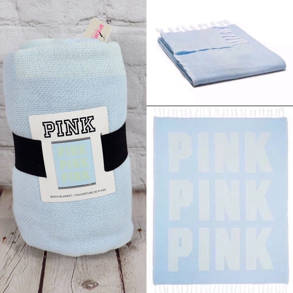 VS Pink Logo Fringe Beach Festival Blanket Blue